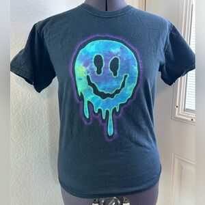 Fruit of the Loom Black Tee with Colorful Smiley Design